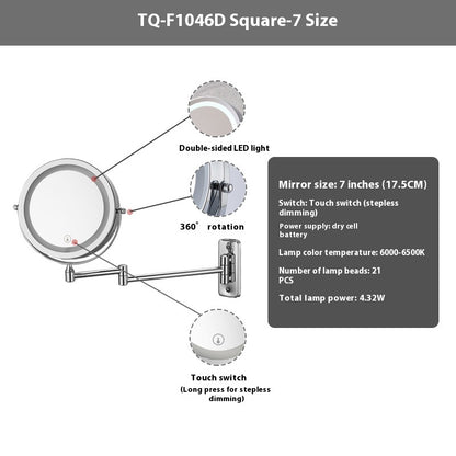 Hotel Bathroom LED Light Cosmetic Mirror Punch-free Wall Hanging Collapsible Rotating Double-sided.