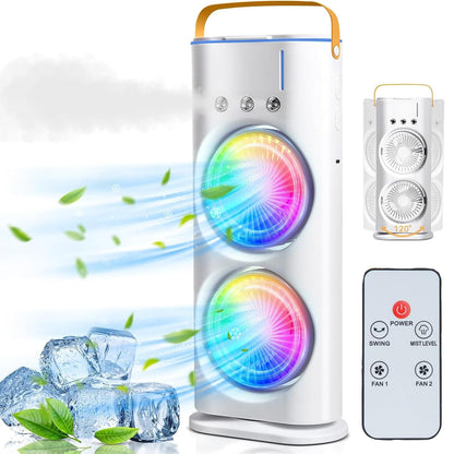 USB Portable Cooling Fan with Remote | 3-in-1 Mini Double Ended Air Cooler Mist Fan | Rechargeable & Rotatable