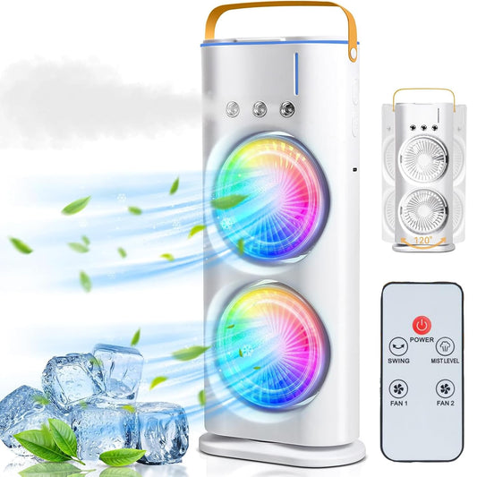 USB Portable Cooling Fan with Remote | 3-in-1 Mini Double Ended Air Cooler Mist Fan | Rechargeable & Rotatable