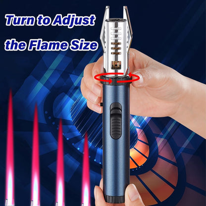 Jet Flame Torch Lighter – Refillable Butane Gas Lighter with Safety Lock, Adjustable Red/Blue Flame, Windproof Metal Body for Camping & Outdoor Use