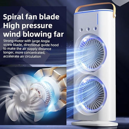 USB Portable Cooling Fan with Remote | 3-in-1 Mini Double Ended Air Cooler Mist Fan | Rechargeable & Rotatable
