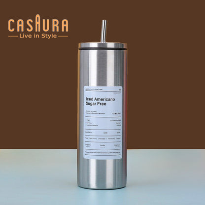Stainless Steel Sipper Bottle with Straw (600ml) – Double Wall Insulated Travel Mug | Leakproof & Portable Tumbler for Hot & Cold Beverages
