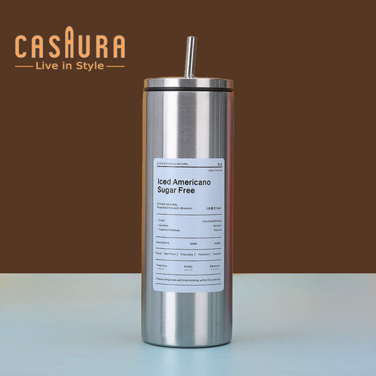 Stainless Steel Sipper Bottle with Straw (600ml) – Double Wall Insulated Travel Mug | Leakproof & Portable Tumbler for Hot & Cold Beverages