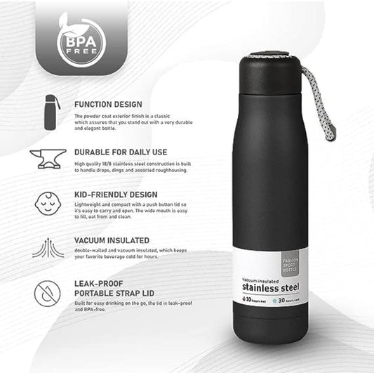 Stainless Steel Insulated Hot & Cold Bottle (550ML) – Double Wall Insulated Travel Mug | Leakproof & Portable Tumbler for Hot & Cold Beverages