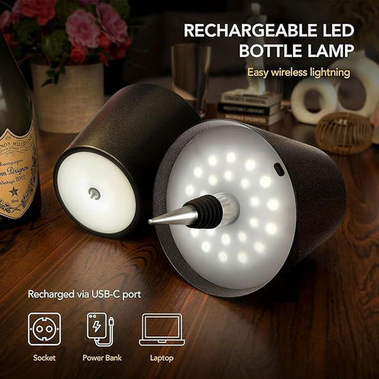 Wireless Bottle Lamp – 3-Color Rechargeable LED Wine Bottle Light | Cordless DIY Table Lamp for Bars, Restaurants, and Home Decor