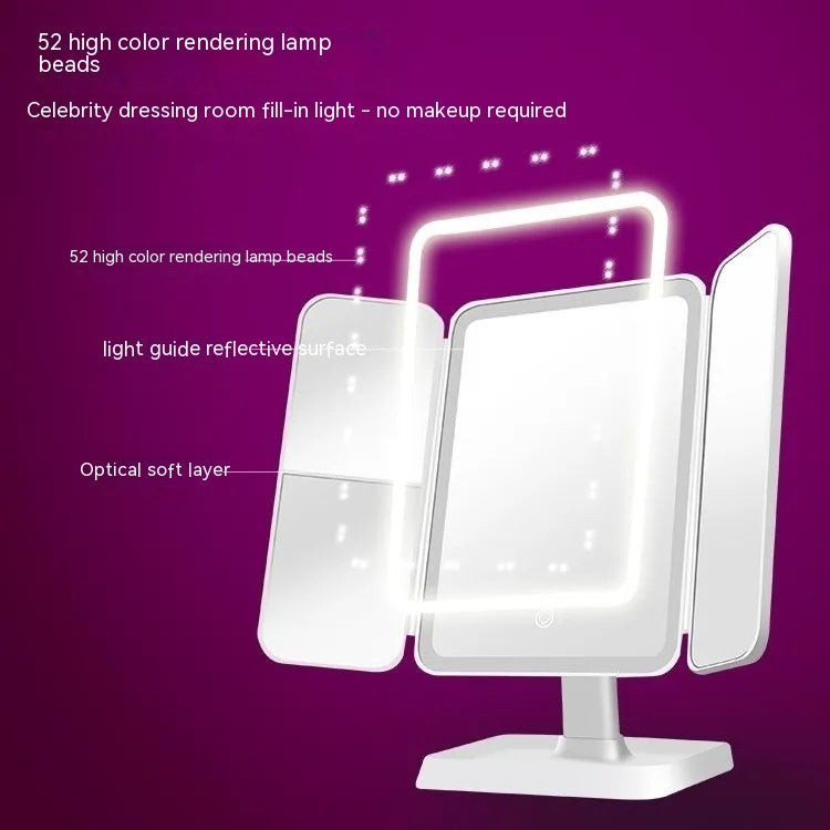 Desktop Portable Magnifying Tri-fold LED Cosmetic Mirror With Lights for make-up.
