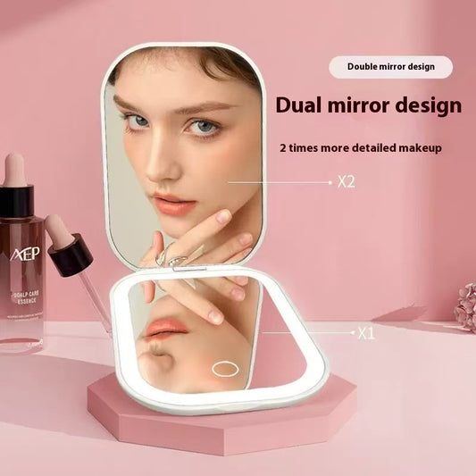 Ultra-thin Foldable Cosmetic Mirror With Light Tri-color Light Convenient HD Luminous.