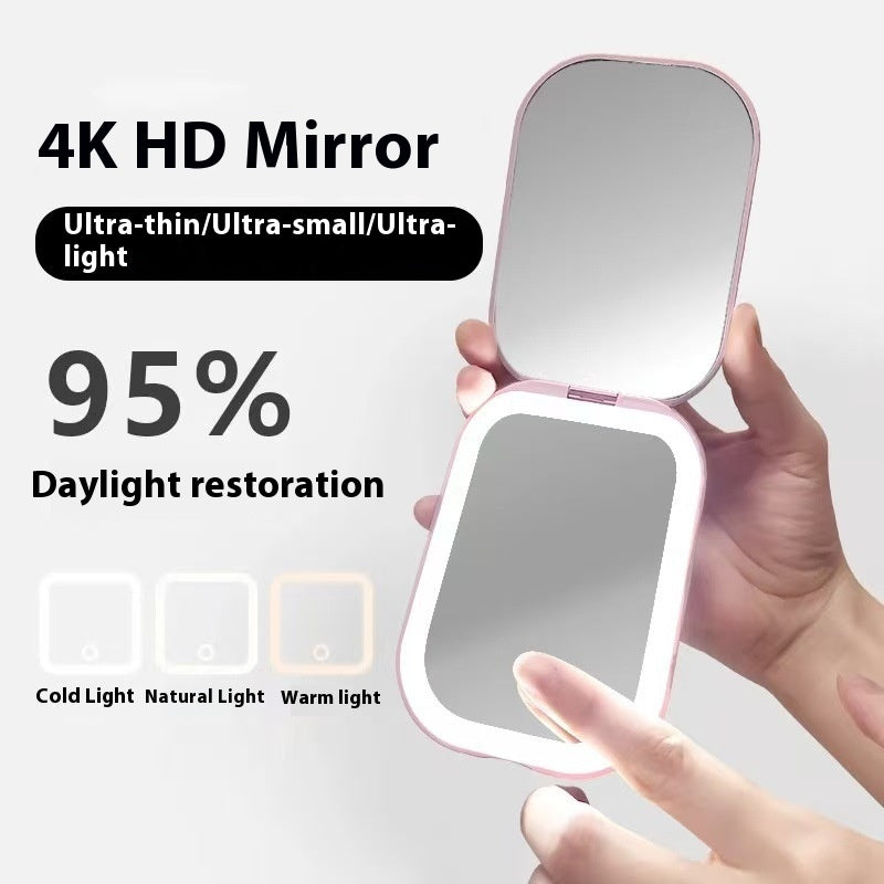 Ultra-thin Foldable Cosmetic Mirror With Light Tri-color Light Convenient HD Luminous.